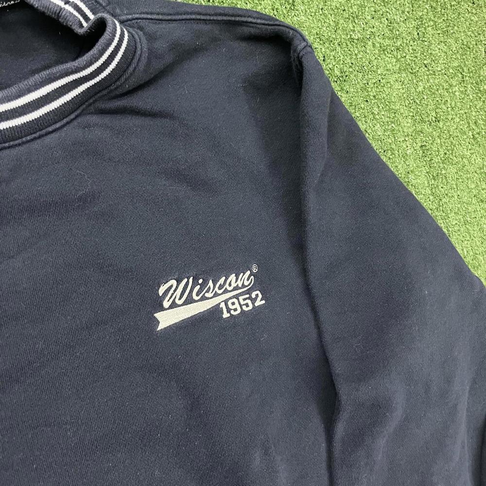 Vintage Navy Crewneck Sweater with White Stripe Trim - Picture 2 of 4